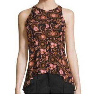 ALC Stuart black floral silk sleeveless hi low top small